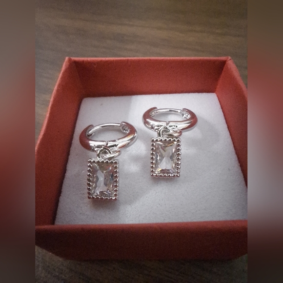 Swarovski Silver Geometric Earrings with Sparkling Stones - Picture 2 of 9